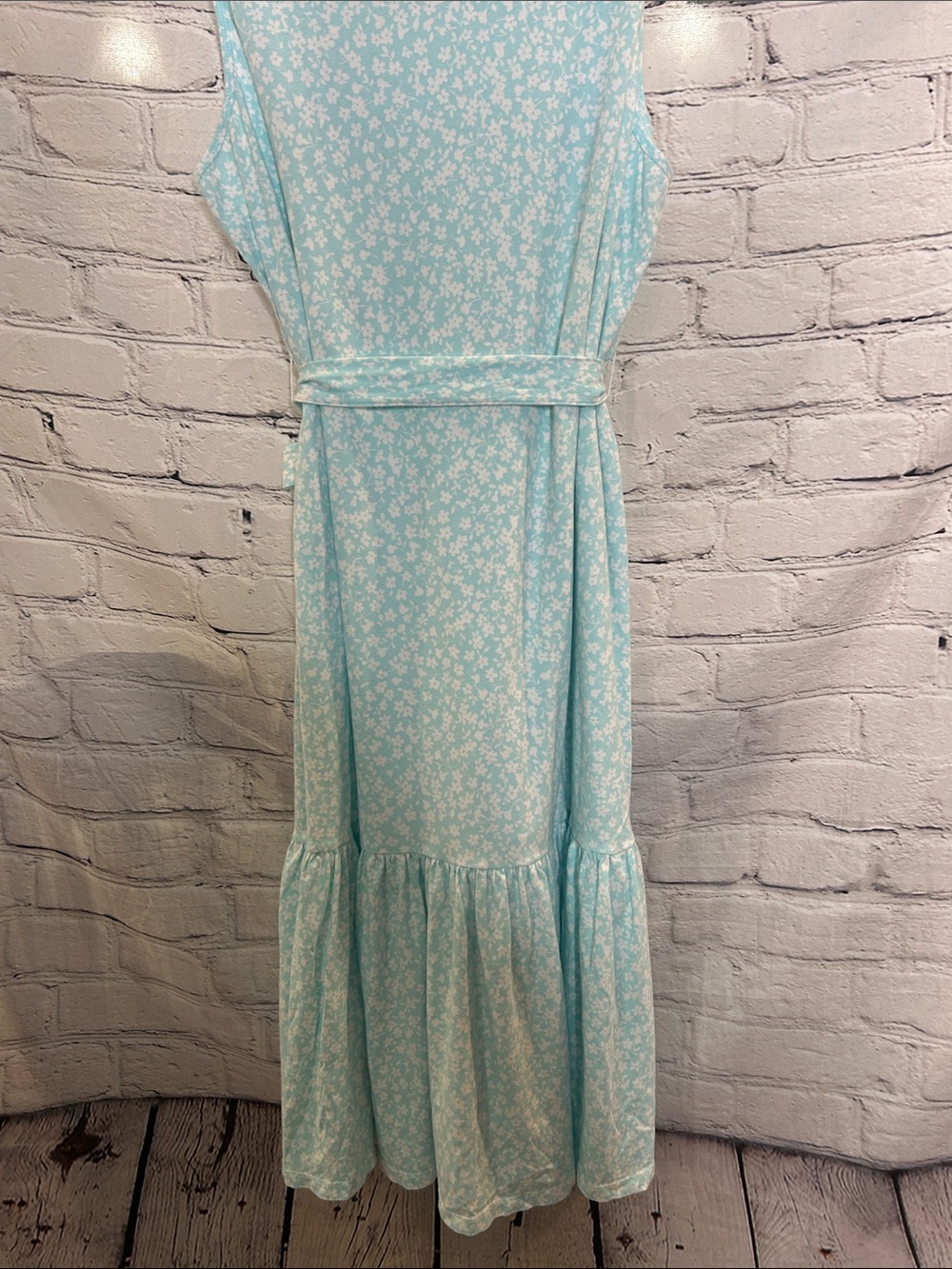 J. Crew Light Aqua Floral Sleeveless Tie-Waist Midi Dress Size 2X - Picture 11 of 13